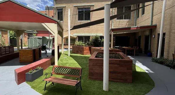 Dementia-friendly garden at Sunshine Hospital Dementia Management Unit.