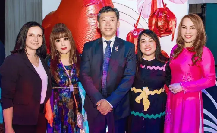 Caterina Demontis, Western Health Foundation; My Kim, Event Organiser; Minh Quan Nguyen, MC; Kim Do, Western Health Foundation;  Hue Do, Singer. 