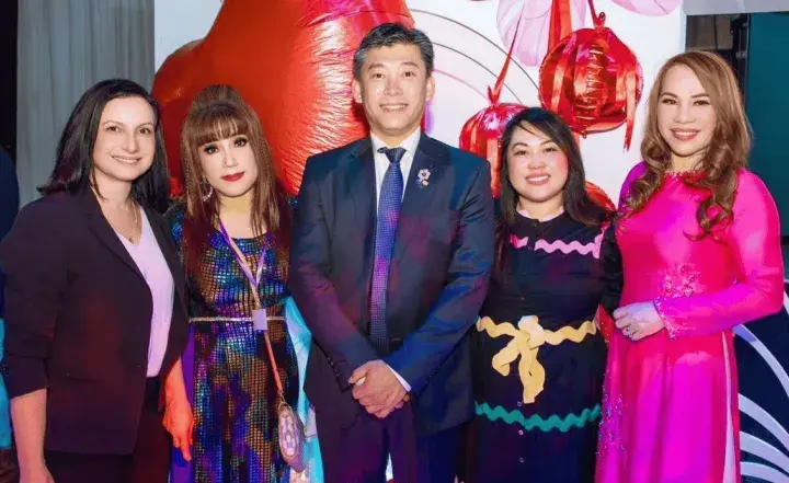 Caterina Demontis, Western Health Foundation; My Kim, Event Organiser; Minh Quan Nguyen, MC; Kim Do, Western Health Foundation;  Hue Do, Singer. 
