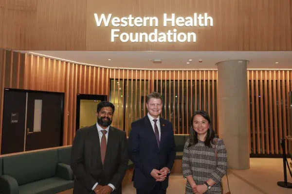 Dr Arun Sett, Deputy Premier of Victoria, The Honourable Ben Carroll MP, and Dr Penny Kee