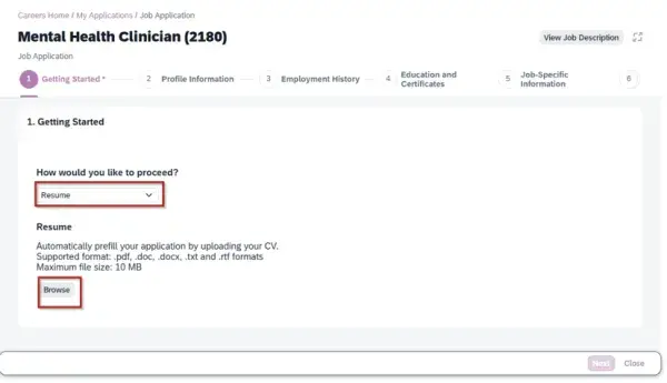 Step 8 Browse to find and upload your resume