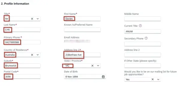 Step 10 Profile information fields to fill in