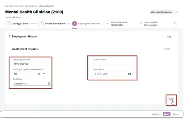 Step 12 Add your previous employers