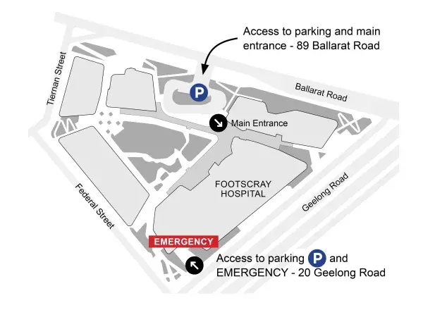 map showing access to the Footscray Hospital